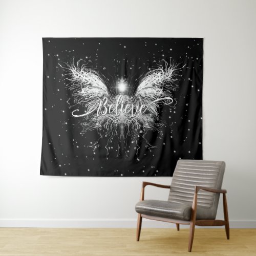 Believe Fairy Starlight Fantasy Black Tapestry