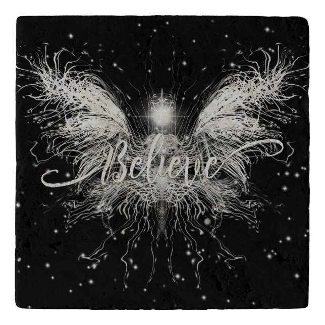 Believe Fairy Starlight Fantasy Black Trivet (Front)