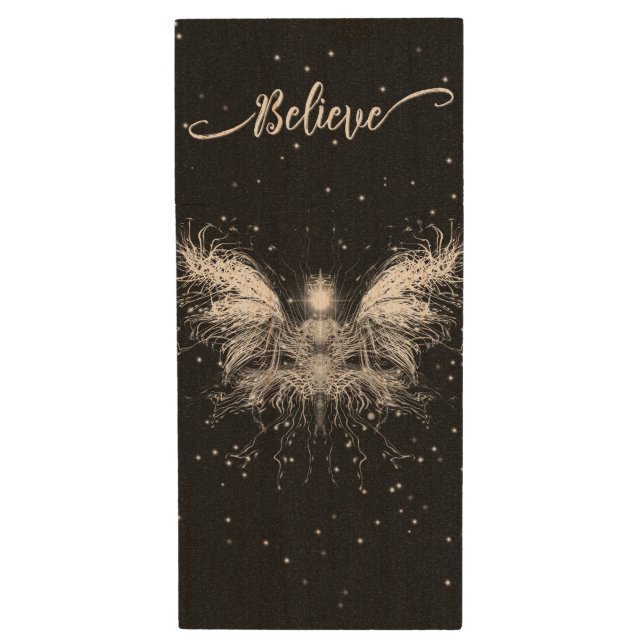 Believe Fairy Starlight Fantasy Wood Flash Drive (Front Vertical)