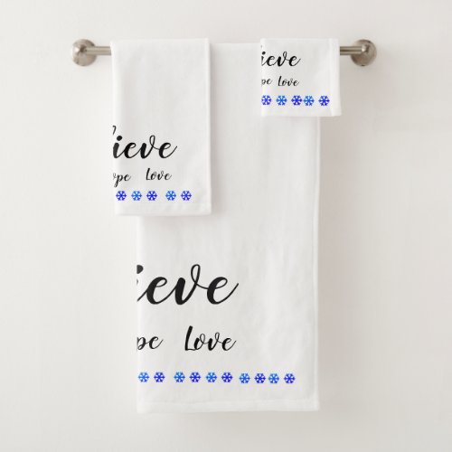 Believe Faith Hope Love Blue Snowflake Bath Towel Set