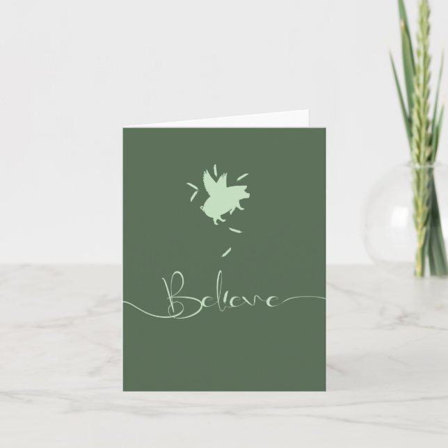 Believe-Falling Pig Feathers Card (Front)