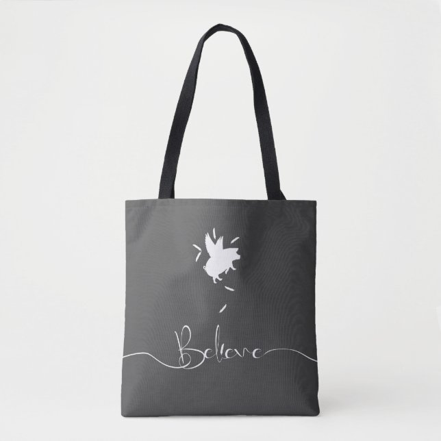 Believe-Falling Pig Feathers Tote Bag (Front)