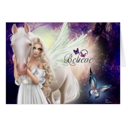 Believe Fantasy Fairy Angel with White Horse