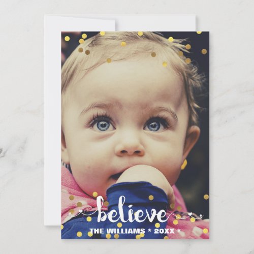 BELIEVE Faux Gold Foil Confetti Holiday Photo