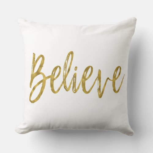 Believe Faux Gold Foil Pillow
