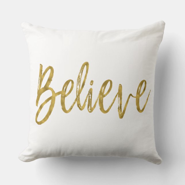 Believe Faux Gold Foil Pillow (Front)