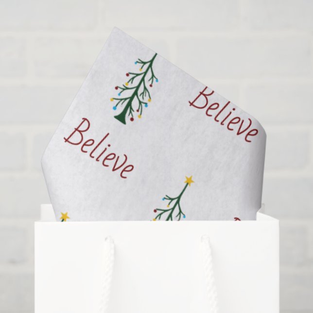 Believe Festive Evergreen Tree Christmas Present  Tissue Paper (Gift Bag)