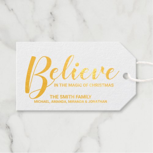 Believe Festive Gold Foil Gift Tags