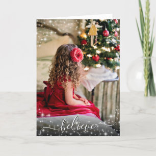Believe. Festive Sparkles Photo Overlay Christmas Holiday Card