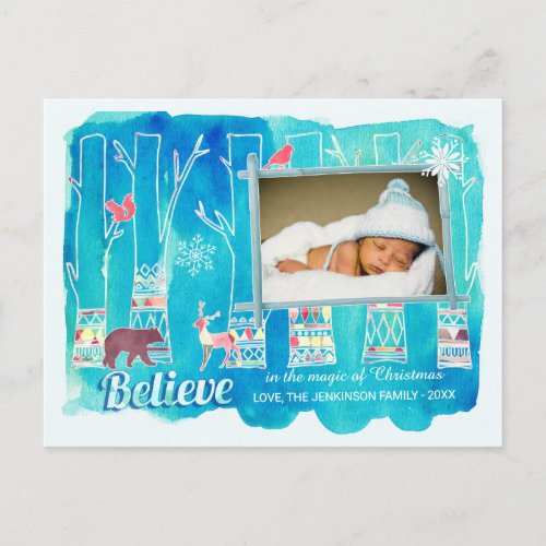 Believe Festive Woodland Watercolor Holiday Photo