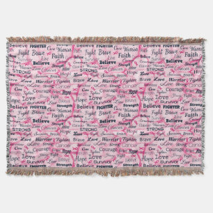 Believe Fighter Live Strong Pink Fringed Throw Blanket