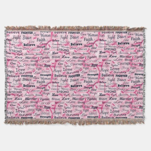 Believe Fighter Live Strong Pink Fringed  Throw Blanket