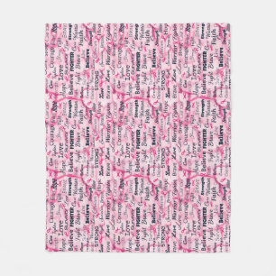 Believe Fighter Live Strong Pink Typography Fleece Blanket