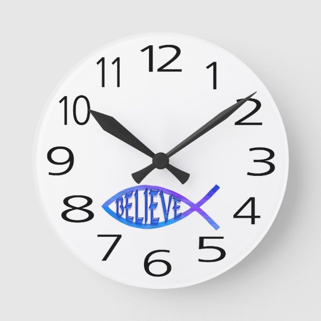 Believe Fish- Blue Round Clock (Front)