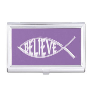 Believe Fish Lavender Business Card Holder
