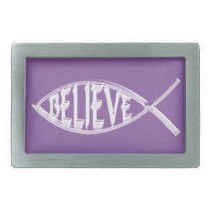 Believe Fish Lavender Rectangular Belt Buckle