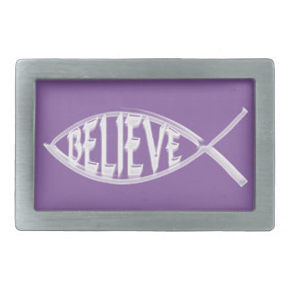 Believe Fish Lavender Rectangular Belt Buckle