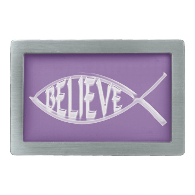 Believe Fish Lavender Rectangular Belt Buckle (Front)