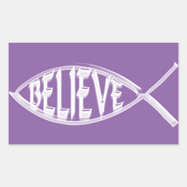 Believe Fish Lavender Rectangular Sticker (Front)