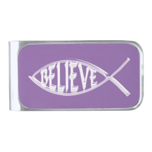 Believe Fish Lavender Silver Finish Money Clip