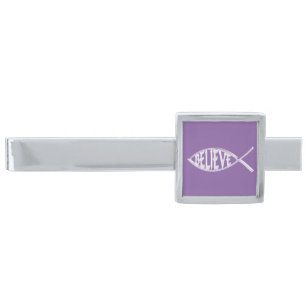 Believe Fish Lavender Silver Finish Tie Clip