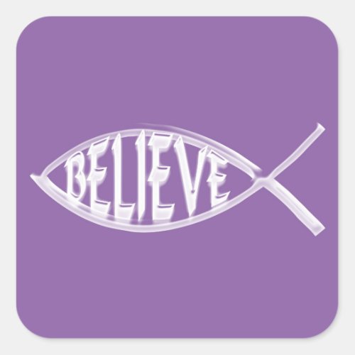 Believe Fish Lavender Square Sticker
