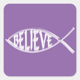 Believe Fish Lavender Square Sticker