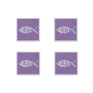 Believe Fish Lavender Stone Magnet