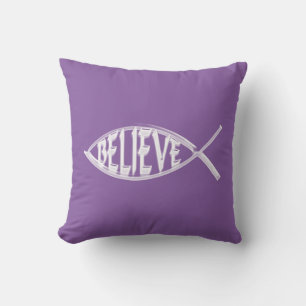 Believe Fish Lavender Throw Pillow