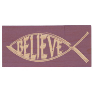 Believe Fish Lavender Wood USB Flash Drive