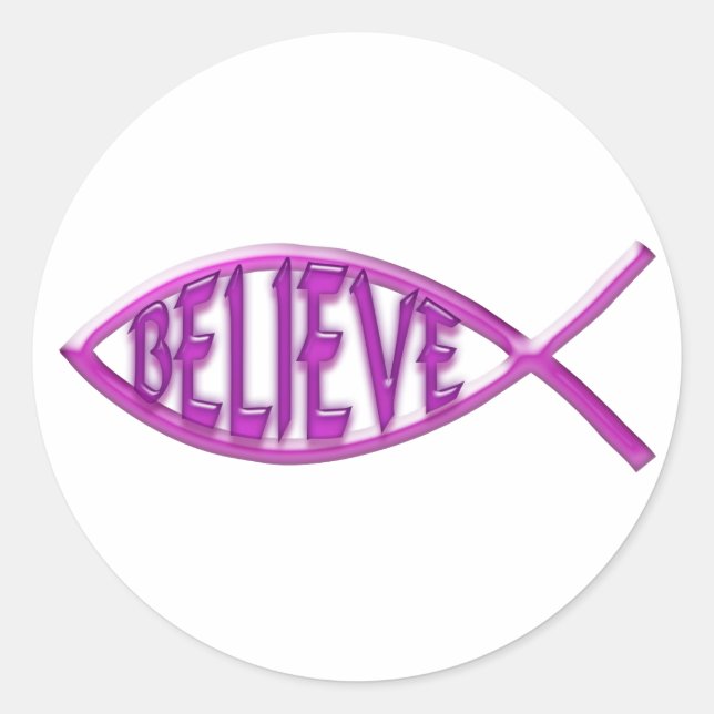 Believe Fish- Pink Classic Round Sticker (Front)