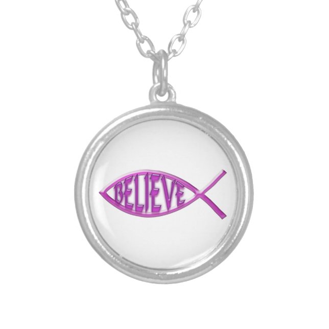 Believe Fish- Pink Silver Plated Necklace (Front)