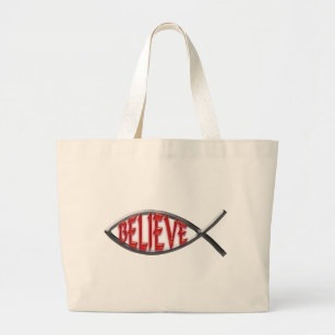 Believe Fish- Red Large Tote Bag