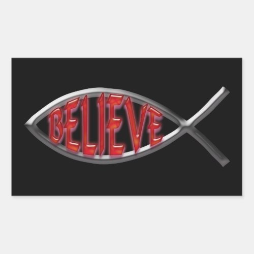 Believe Fish _ Red Rectangular Sticker