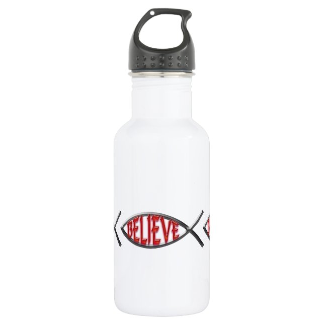 Believe Fish- Red Stainless Steel Water Bottle (Front)