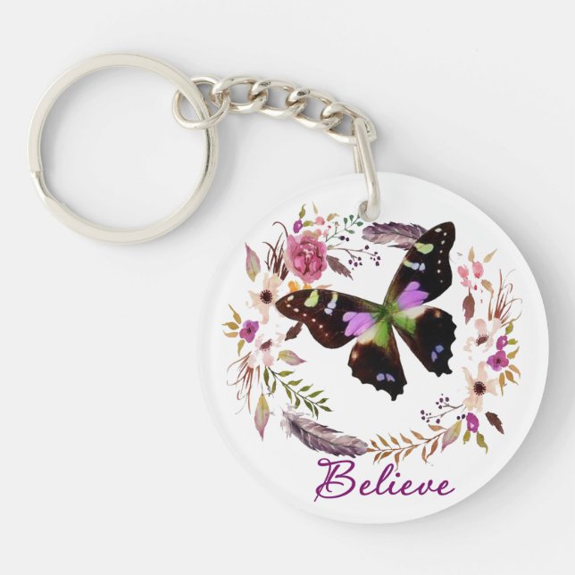 Believe floral wreath keychain (Front)