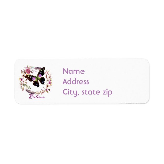 Believe floral wreath label (Front)