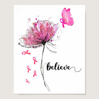 Believe Flower Butterfly Pink Ribbon Breast Cancer Poster