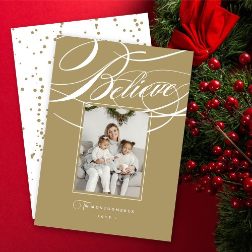 Believe Frame Elegant Religious Christmas Photo Holiday Card