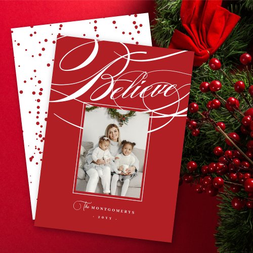 Believe Frame Elegant Religious Christmas Photo Holiday Card