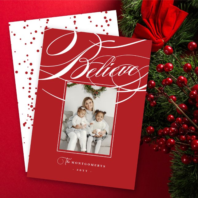 Believe Frame Elegant Religious Christmas Photo Holiday Card (Creator Uploaded)
