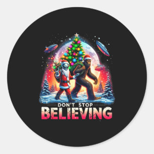 Believe Funny Alien And Santa Christmas Design Classic Round Sticker