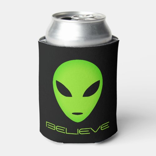 Believe Funny green alien head custom can cooler