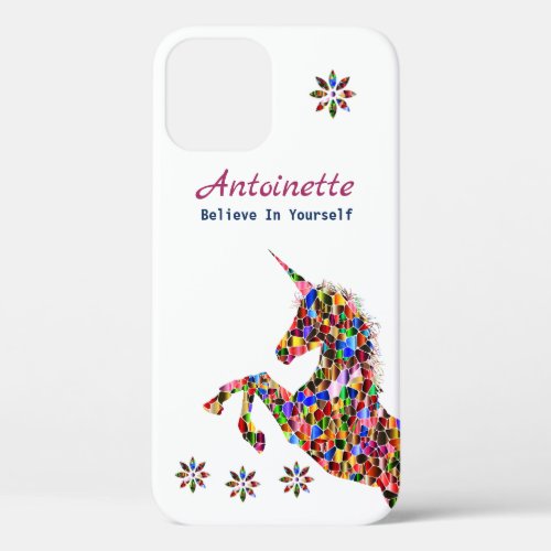 Believe Glitter Magical Unicorn Flower Personalize iPhone 12 Case