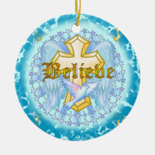 Believe Gold Christian Cross Ornament