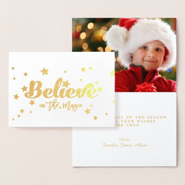 Believe Gold Foil Christmas Holiday Photo Card (Display)