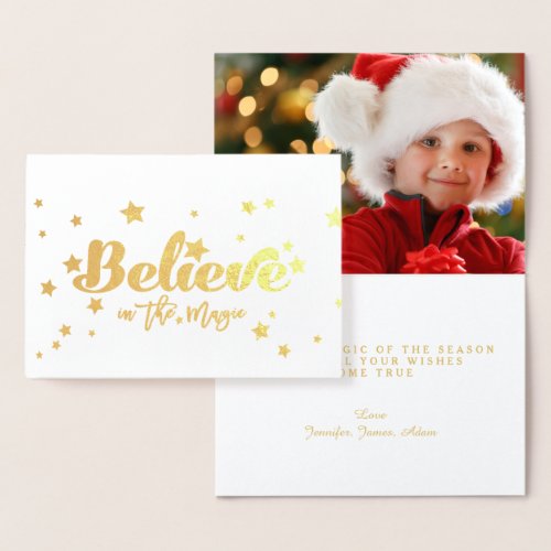 Believe Gold Foil Christmas Holiday Photo Foil Card