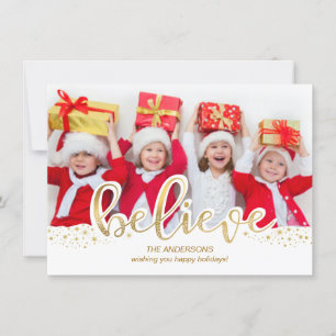 Believe Gold Foil Effect Christmas Holiday Photo Card