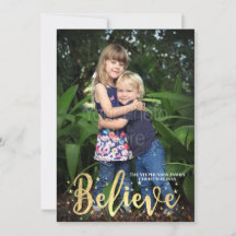 Believe Gold Stars Christmas Photo Greeting Card