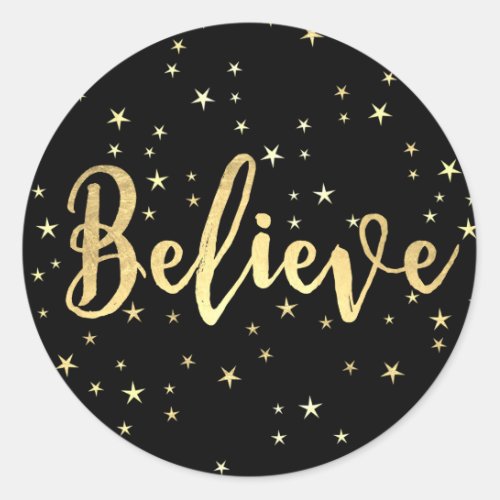 Believe Gold Writing Christmas Envelope Seal or